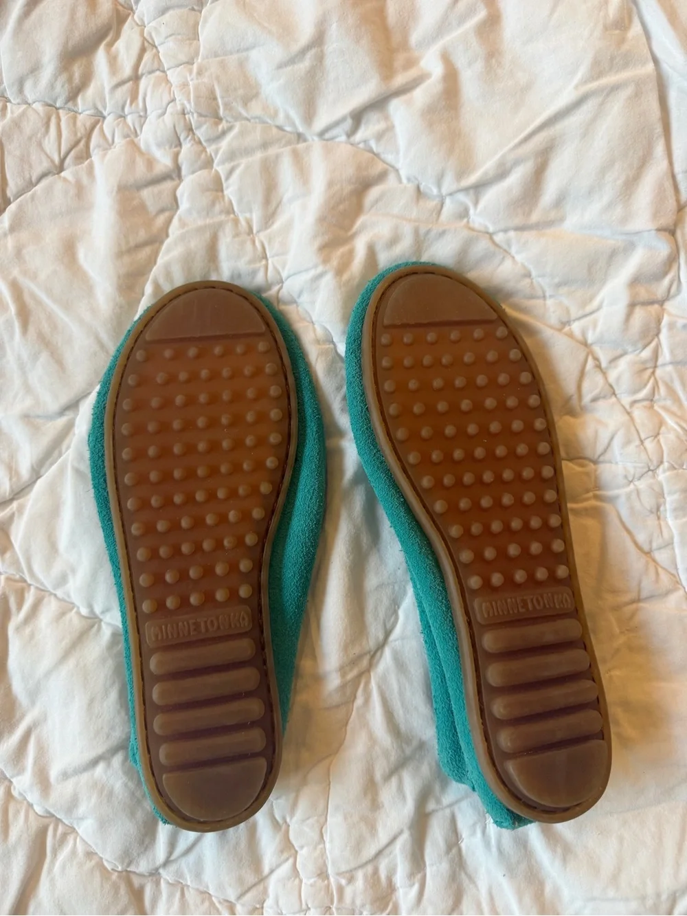 Girls Minnetonka Turquoise Suede Fringe Moccasins